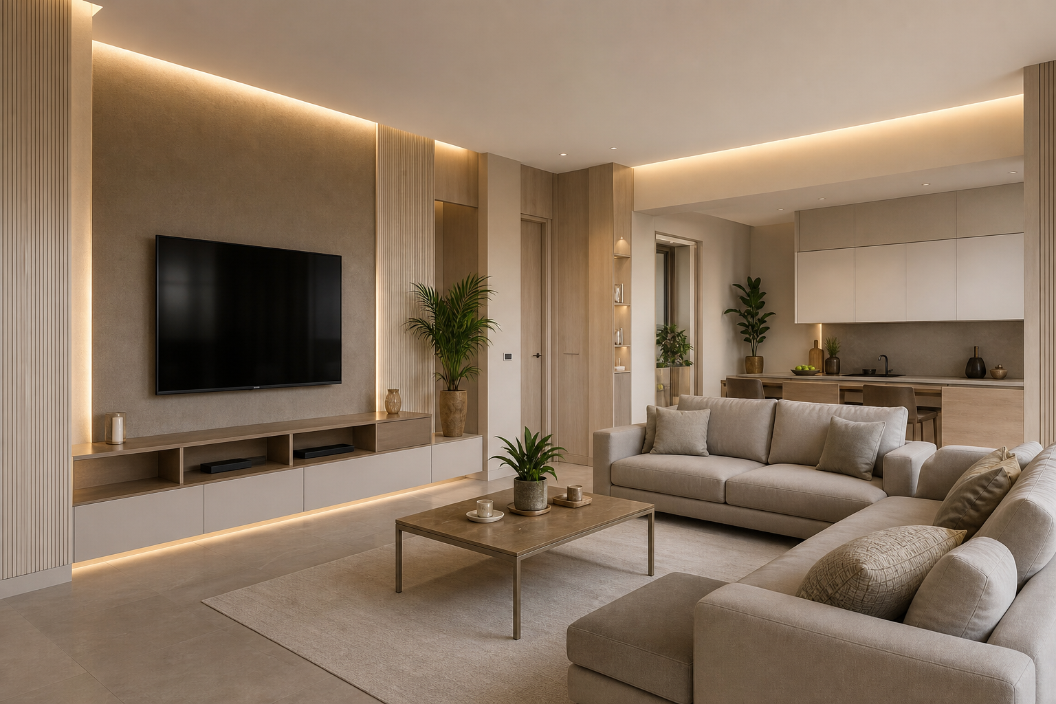 Render soggiorno con impianto Vimar serie Linea