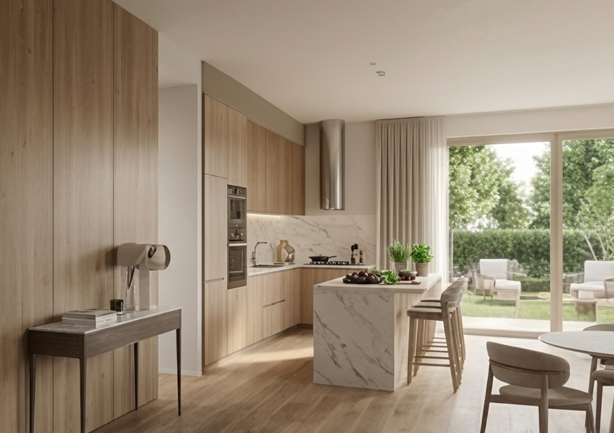 Render interno della zona giorno