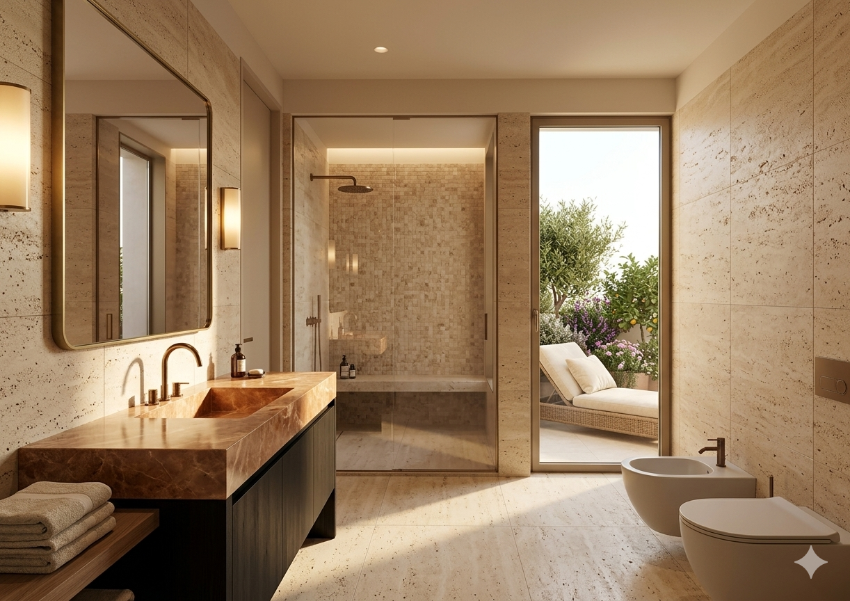 Render bagno con finiture chiare